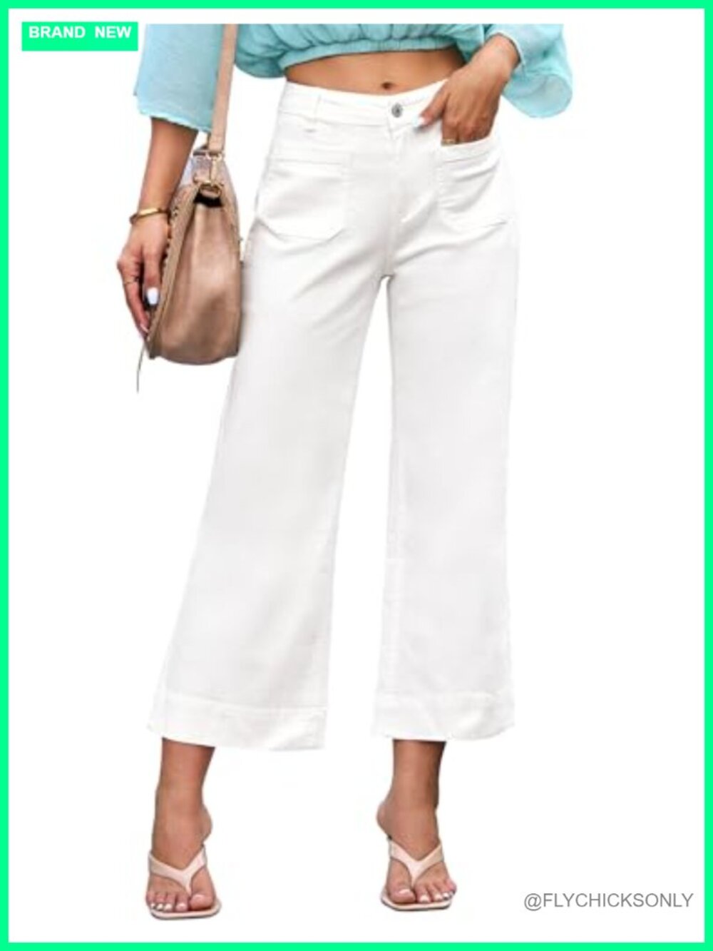 Women's High Waisted Wide Leg Crop Jeans Stretch Denim